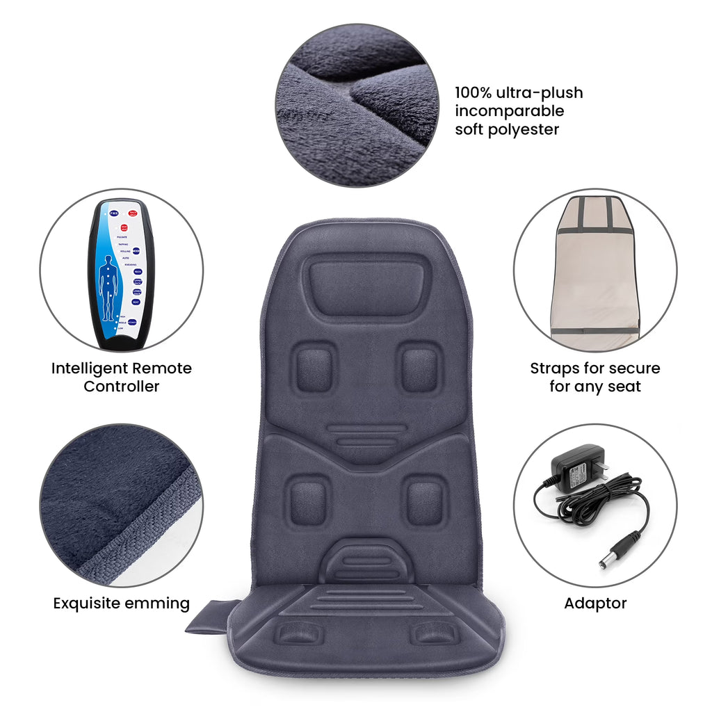 Vibration Massage Seat Cushion, 10 Motors Back Massager with Heat Chair Pad, Deep Gray